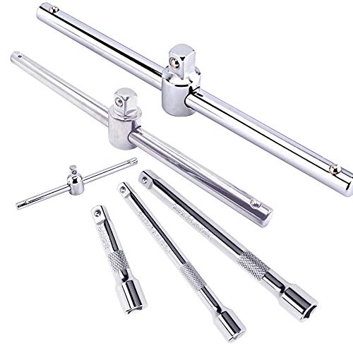 Panmax 6 Pieces Extension Bar Set, 1/4", 3/8" And 1/2" Drive Socket Extension Sliding Bar T-Handle Wrench, Premium Chrome Vanadium Steel With Electroplating Treatment For Ratchet Driver & Car Repair #TOP6