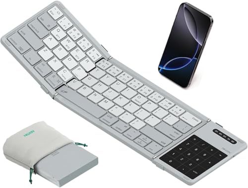 Nilkin® Upgraded Foldable Bluetooth Keyboard with Touchpad & Number Pad, Portable Wireless Keyboard for Travel, Pocket-Sized, Full Size Keys, Support 3 Devices for iPad Laptop Tablets Phone, (Grey)