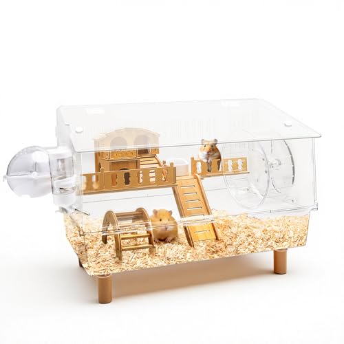 Kalolary Grande Cage en Acrylique pour Hamster, Cage à 2 Étages pour Gerbilles avec Couvercle Entièrement Transparent Cage à Hamster Ouverte avec Tous Les...