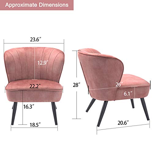Duhome Living Room Chair Armless Slipper Accent Chair Sofa Chair Reading Chair Upholstered Velvet Fabric for Bedroom Pink