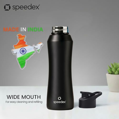 Image of Speedex Stainless Steel Water Bottle 1 Ltr, 1000 ml Metal Bottle For Daily, Office, School, Gym, Travel Use for Men, Women, Kids, Adults-Leak Proof Sipper Cap, BIS Approved, Black, Set of 4