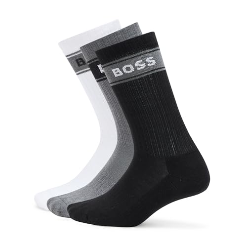 BOSS 3-Pack Bold Logo Solid Cotton Socks white/grey mix/black 7-13