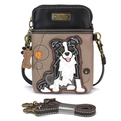 Image of CHALA Dog Collection Cell Phone Crossbody Purse-Women PU Leather /Canvas Multicolor Handbag with Adjustable Strap