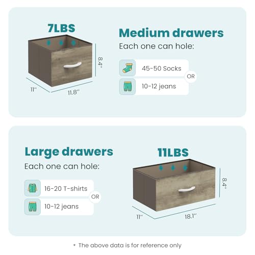 Image of OLIXIS 7 Drawers Fabric Dresser for Bedroom, Storage Tower Organizer for Living Room & Entryway, Sturdy Steel Frame, Wooden Top & Easy-Pull Bins, Closet Chest for Clothes, Oak Greige