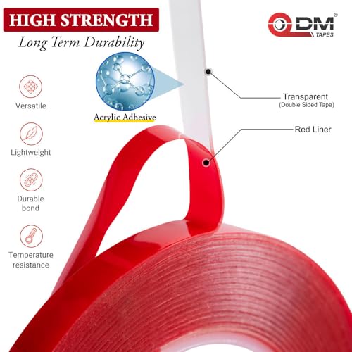Image of DM TAPES Double-Sided Acrylic Tape Clear - 10mm x 7m Each Roll - for Strong Adhesion and Versatile Use (Pack of 3)