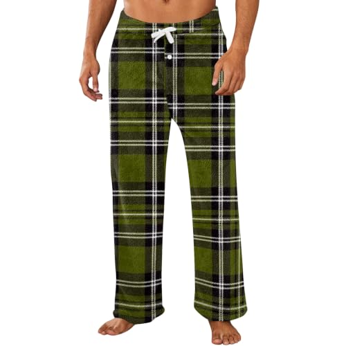 Lounge Pants Men Striped Flannel Fleece Straight Leg Pj Bottoms