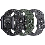 EOMTAM 通気性スポーツバンド 3本パック Apple Watchバンド 38mm 40mm 41mm 42mm 44mm 45mm 49mm ソフトシリコン防水リストバンド iWatch Nike Series 9 Ultra 8 SE 7 6 5 4 3用 ブラック 42
