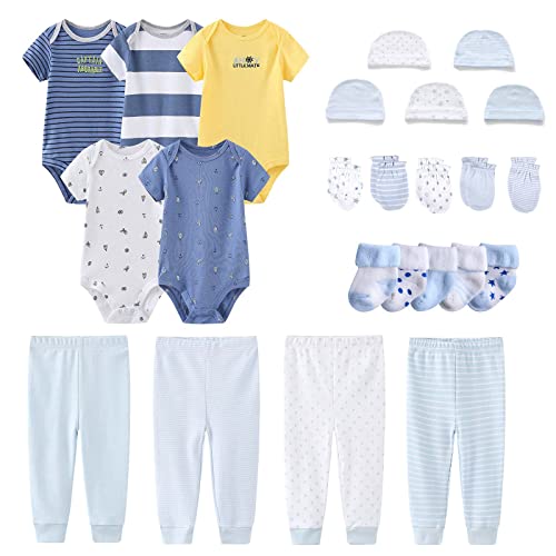 Newborn Layette Gift Set Bodysuits Pants for Baby Girl and Boy 24 Piece 100% Cotton Essentials and Accessories