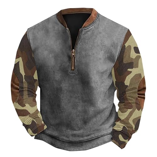 BOTCAM Jersey para hombre, camuflaje, vintage, sudadera con media cremallera, camiseta de entrenamiento de secado rápido, suéter militar para hombre, sudadera con capucha de invierno para hombre,