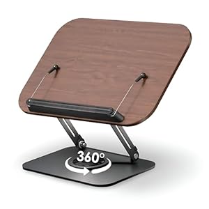 Adjustable Book Stand for Reading with 360° Rotating Base, Foldable & Lightweight Book Holder, Height & Angle Adjustable for Textbooks, Tablets, Recipes, Office, Kitchen, School Use