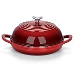 E-far Enameled Cast Iron Bread Oven, 6 Qt Round Dutch Oven for Sourdough Bread Baking, Homemade Artisan Bread, Dome Lid & Shallow Base, Matte Black Interior & Durable, Oven-Safe to 500℉, Red