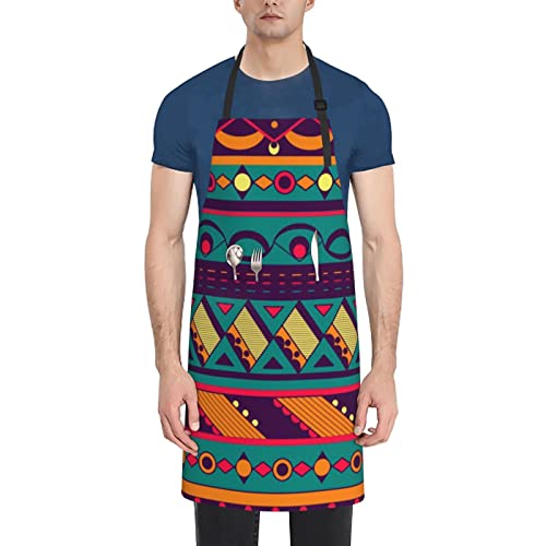 Voziti Ethnic Geometric Pattern Printed Waterproof Apron With 2 Pockets Chef Apron Bib For Baking Household Kitchen Cleaning #TOP26