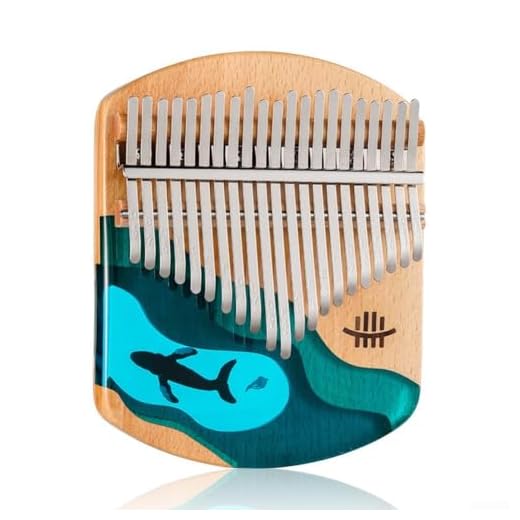 Cuerpo de madera maciza de Kalimba de 21 teclas con llaves de acero mineral, incluye martillo afinador, calcomanías, cancionero, paño de limpieza y bolsa de transporte para principiantes y músicos