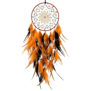 Black and Orange Dream Catcher Feather Dream Catchers Wall Decor Handmade Dreamcatcher Wall Hanging Ornament for Bedroom Living Room Home Decor