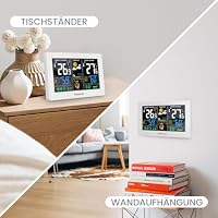 Newentor Wetterstation Funk mit Außensensor - Funkwetterstation mit Wettervorhersage, Temperaturwarnung, DCF Funkuhr - Batteriebetrieb und Netzbetrieb, Weiß, 2 Außensensoren – Ansicht 6