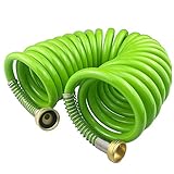 Darnassus Garden Hose,20 Feet Green PU Curly Water Hose with Brass Connectors,Watering Hose Coil,Retractable,Corrosion Resistant Garden Coil Hose