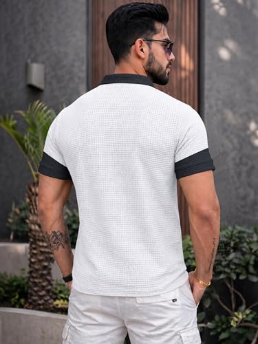 Image of EYEBOGLER Premium Textured Self-Design Half Sleeve Collar Polo T-Shirt for Men || Packs Also Available