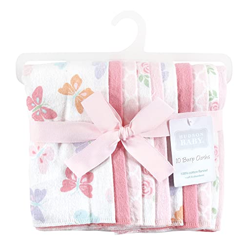 Image of Hudson Baby Unisex Baby Cotton Flannel Burp Cloths, Pastel Butterfly, One Size