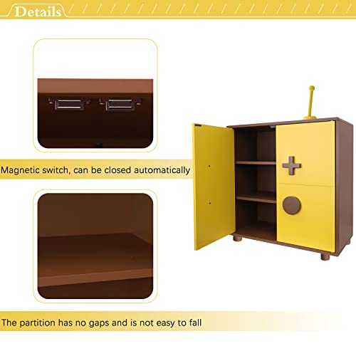 Accent Storage Cabinet With Door And Shelves, Free Standing Accent Side Cabinet, Large Cube Toy Box Storage Organizer For Playroom Living Room Home Furniture,Yellow #TOP4