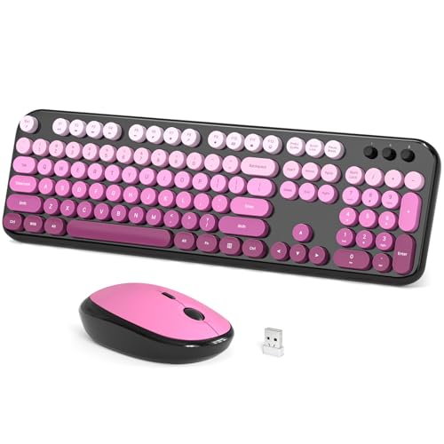 Image of Dilter Wireless Keyboard and Mouse Combo, 104 Keys Full Size Typewriter Keyboards, 2.4G USB Plug and Play for Windows 7 8 10 11, PC, Laptop, Desktop, Black & Pink