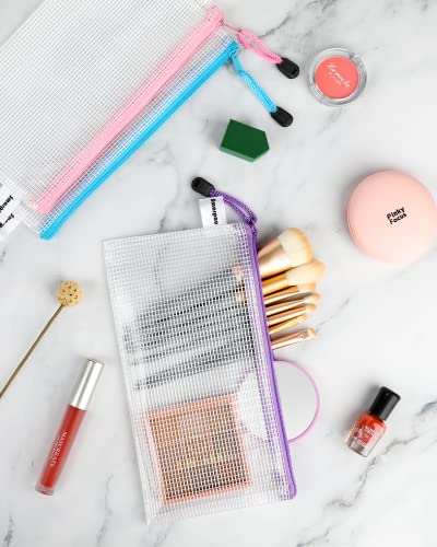 smarpau 24pcs pencil pouches bulk 9334 x 4734mesh zipper pouch pencil case 12 colors waterproof small zipper pouches for travel cosmetics office organization