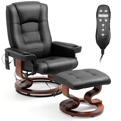 AVAWING Reclining Massage Chair with Ottoman, Black