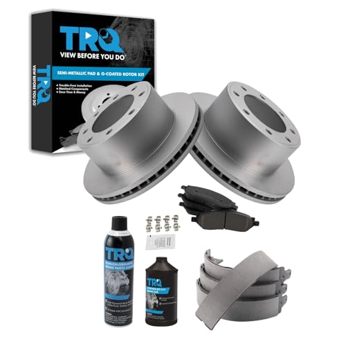 Image of TRQ Rear Brake Pad & Rotor Kit, with Chemical Kit Parking Brake Shoe Set Semi-Metallic Compatible with 2005-2007 Ford F-250 Super Duty F-350 Super Duty