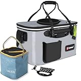 MIMIA バッカン と 選べる 釣り道具 セット 釣り ポンプ ロッドホルダー バケツ 活かし 魚釣り つりざおセット 水汲み 折りたたみ 釣り具 (グレー：バッカン＆水汲みバケツ)