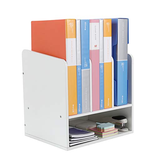 Range document et porte revue bois EasyPAG blanc avec bannette papier A4 de bureau
