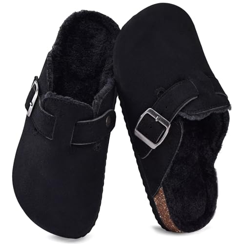 Image of Torotto Kids Suede Clogs Cork Footbed Toddler Slippers with Arch Support & Adjustable Straps for Boys Girls Indoor & Outdoor