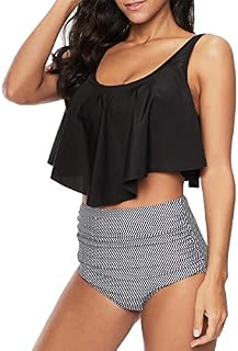 Bikini Swimsuit for Women High Waisted Swimsuits Tummy Control Two Piece Tankini Ruffled