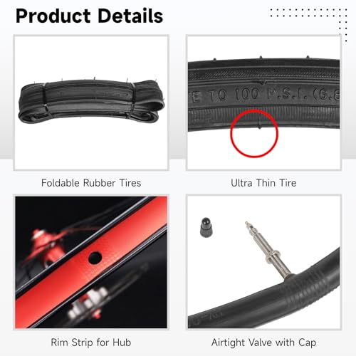 Image of yeesport 700x23c Tires Road Bike Set, 700 x 23c Road Bike Replacement Kit with 700x23 /25 /28c Tubes, Foldable 700c Bicycle Tires
