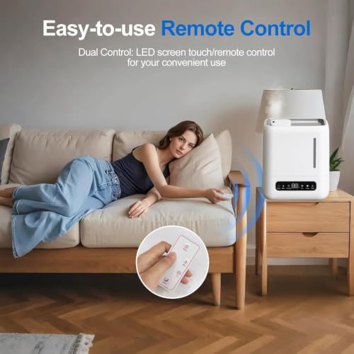 Image of BREEZOME Smart Ultrasonic Humidifier and Aroma Difuser, 4L Cool Mist Top Filling Humidifiers for Home & Bedroom, 360 Nozzle Auto Shut-Off with Timer,LED Display, Remote Control (White, 4 Liter)