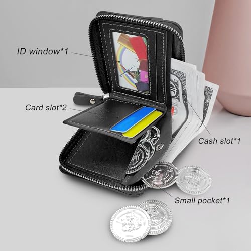 Leather Wallets for Men, Minimalist Bifold Wallet with Zipper, Small Card Holder Wallet with ID Window and Coin Pocket (Black)4
