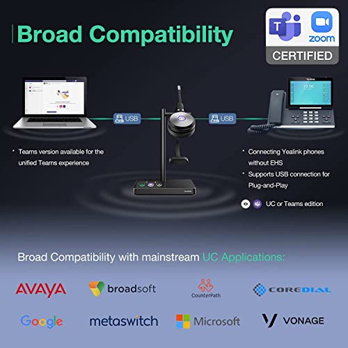Yealink Wh62 Wireless Headset With Microphone For Pc Computer Laptop Zoom Teams Certified Headset For Office Ip Voip Phones Dect Headset Sip Phone For Unified Communication #TOP4
