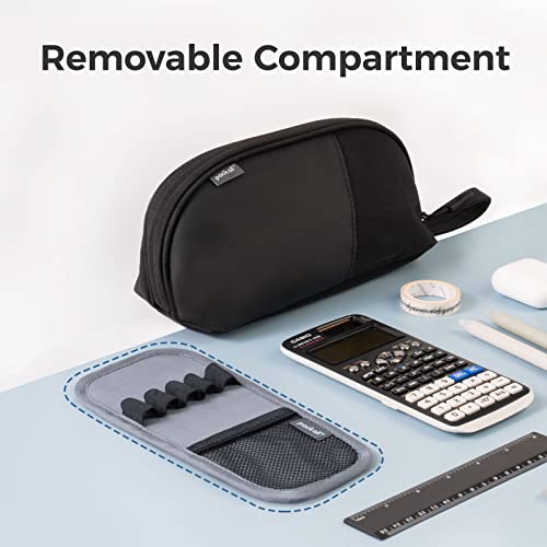 Image of pack all Large Pencil Case, Multi-Compartment Pencil Pouch with Zipper | Large Capacity, Removable Compartment, Durable Fabric, Smooth Zipper, Multi-use for Pens, Stationery & Makeup, Black