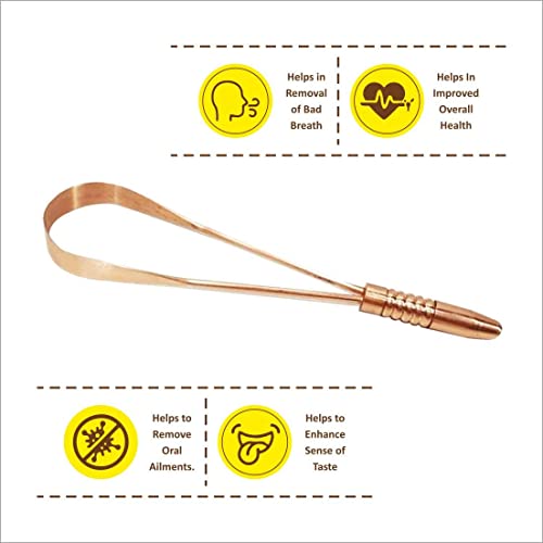 Image of Pure Copper Tongue Cleaner Ant Bacterial Scraper Cleaner Scrapper Antimicrobial Oral Tongue Scrapper for Men and Women - Pack of 1
