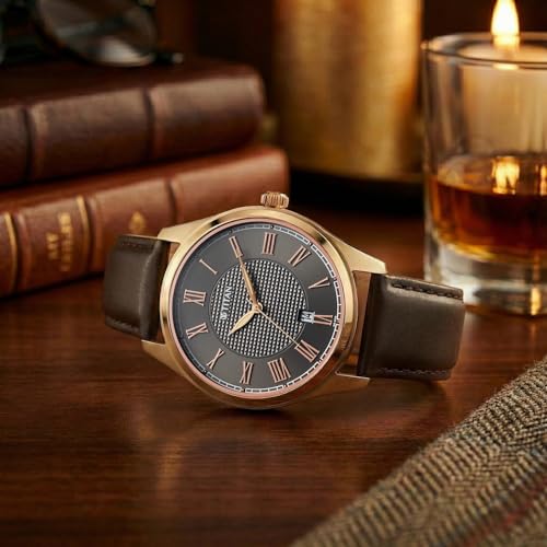 Image of Titan Neo Roman Analog with Anthracite Dial Brown Leather Strap Watch for Men - 10063WL01