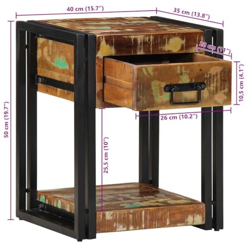 Meuble de Chevet en Bois recyclé robuste unique style naturel 50cm