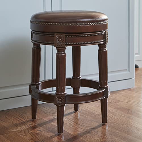New Ridge Home Goods Chapman 25" Wood Backless Counter-Height Swivel Barstools, Set Of 3, Distressed Walnut #TOP1