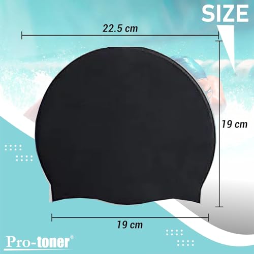Image of TRAIS Premium Silicone Swimming Cap for Men & Women | Waterproof Stretch Swim Cap for Long & Short Hair | Anti-Slip Comfortable Fit | Black