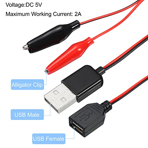 Image of MECCANIXITY Crocodile Clamps Test Wire, USB Male & Female to Alligator Clips 60cm for Charge Testing Circuit Adapter Black Red 3 Set Pack of 3