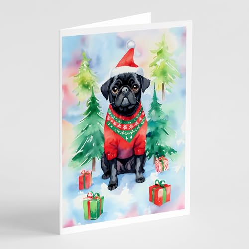 Caroline's Treasures DAC3592GCA7P Pug Christmas Greeting Cards Pack of 8 Blank Cards with Envelopes Whimsical A7 Size 5x7 Blank Note Cards