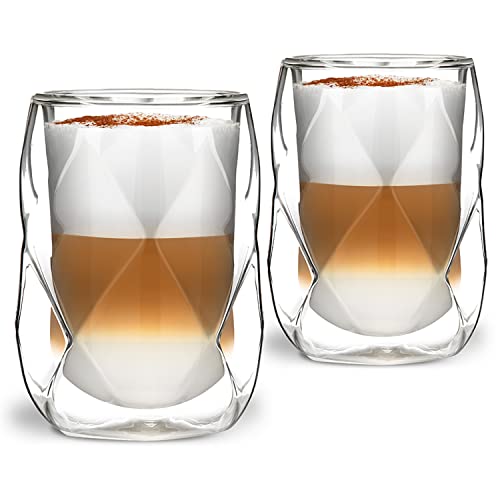 konsimo GEO Doppelwandige Kaffeegläser Cocktailgläser Wassergläser Teeglas Teegläser Tasse - 350 ml Durchsichtig 2er set Cover