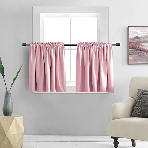 DONREN Pink Short Curtains for Girls Room -Rod Pocket Solid Blackout Curtain Tiers for Kids Room (42 Inch x 30 Inch,2 Panels)