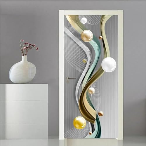 Sticker de porte moderne 3D abstrait 85x215cm pour garde-robe