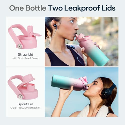 Image of BUZIO Triple Wall Vacuum Water Bottle with Dust-Proof Straw & Spout Lids