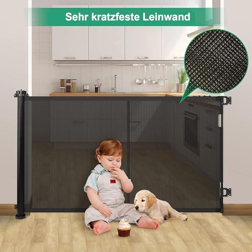 Treppenschutzgitter Türschutzgitter Ausziehbar 0-200cm,Baby Absperrgitter Schutzgitter Treppe für Kinder,Katzen und Hunde,Geeignet für Innen Außenbereich (200cm/schwarz)