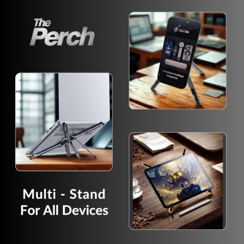 Image of The Perch 5-in-1 Adjustable Phone & Laptop Magnetic Stand | 8 Angle Foldable Aluminium Desk Riser for Tablet, iPad, Books & Mobile (Grey)