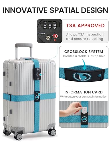 Image of Travelkin Luggage Straps TSA Approved, Suitcase Straps with TSA Lock | Adjustable, Cross luggage belt strap, combination lock, Travel,Reinforced Buckle,multiple colors, locking suitcase belt